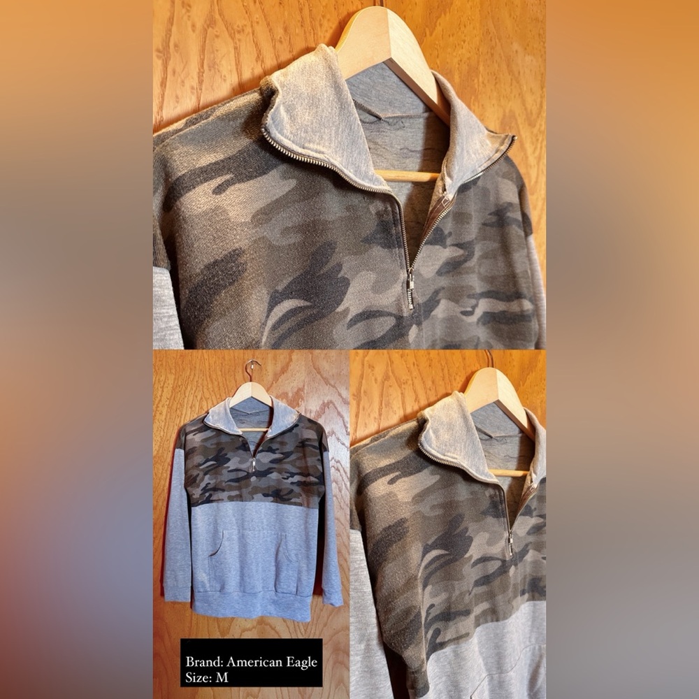 American Eagle Camo and Grey Quarter Zip